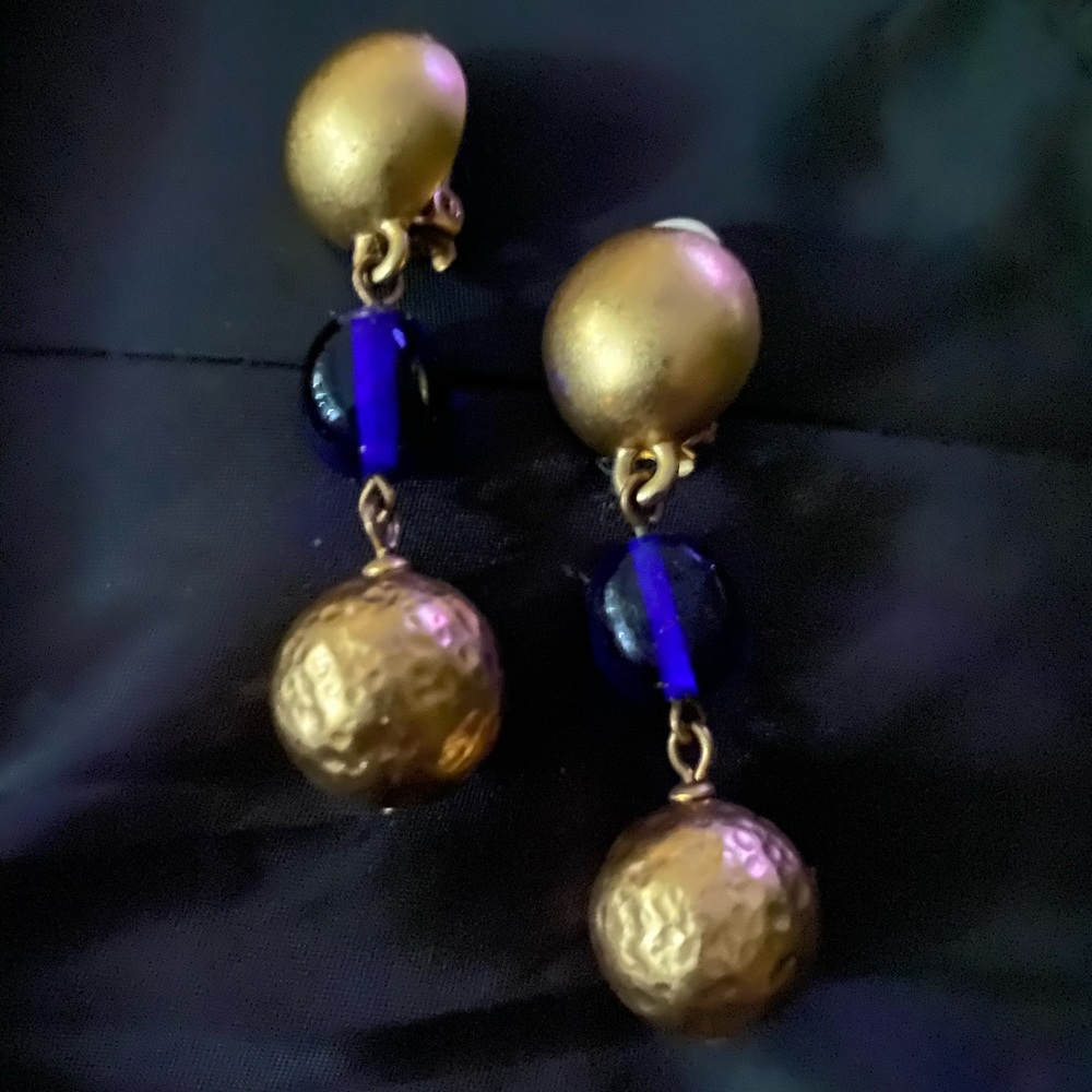 Three Tier Brush Gold Clip On Earrings